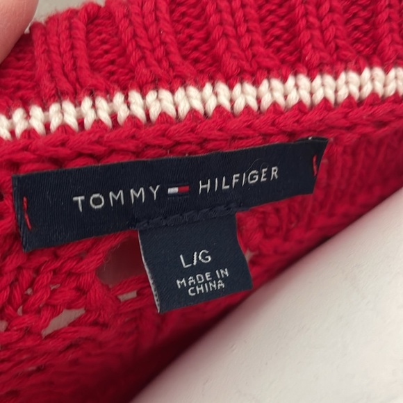 Tommy Hilfiger Red/Dark Rose Open Knit Crew Neck Sweater - Size Large - Picture 5 of 6
